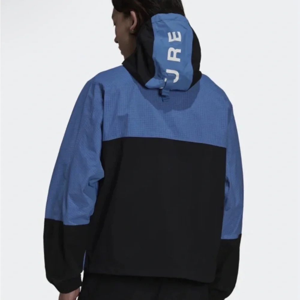 Men’s Adidas Woven Adventure Full Zip Blue and Black Windbreaker Jacket Sz Large